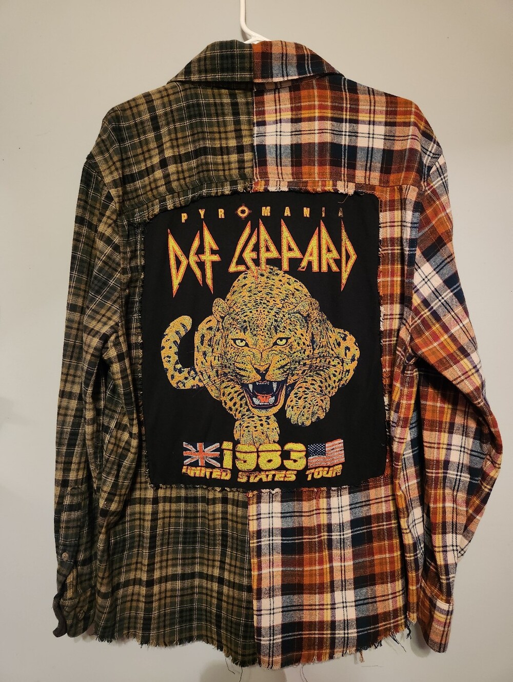 Upcycled Flannel With Def Leppard Logo